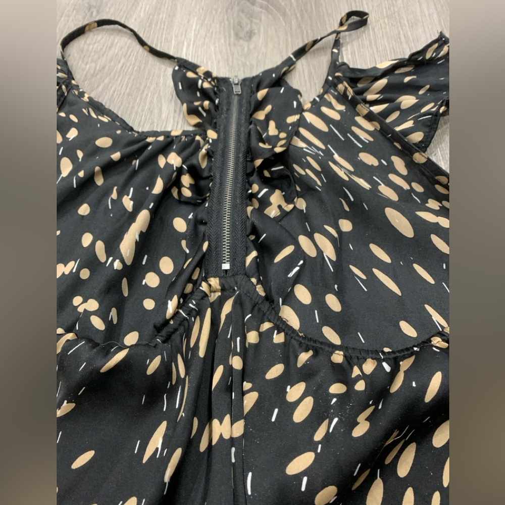 Black Tan Ruffle Racerback Tank Top Flowy Camisole One Size - Picture 9 of 15